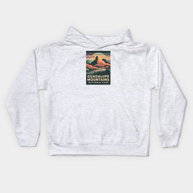 Vintage Poster of Guadalupe Mountains National Park Kids Hoodie by Perspektiva